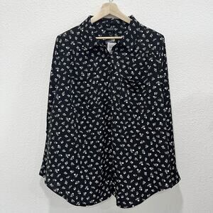 NWT Torrid Women's 3X Black Floral Button Front Tunic Top Long Sleeve Plus Size